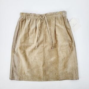 Vintage Liz Claiborne Suede Leather Mini Skirt Drawstring Tan Medium NWT